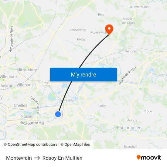 Montevrain to Rosoy-En-Multien map