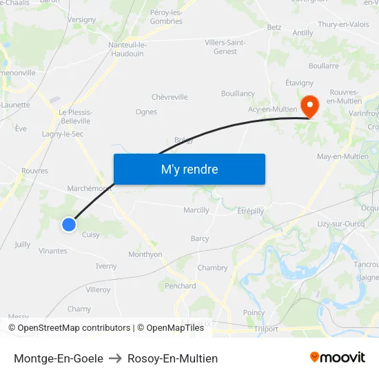 Montge-En-Goele to Rosoy-En-Multien map
