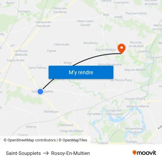 Saint-Soupplets to Rosoy-En-Multien map