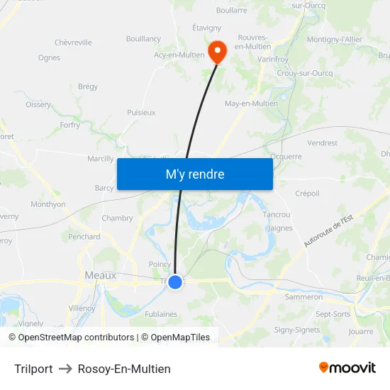 Trilport to Rosoy-En-Multien map