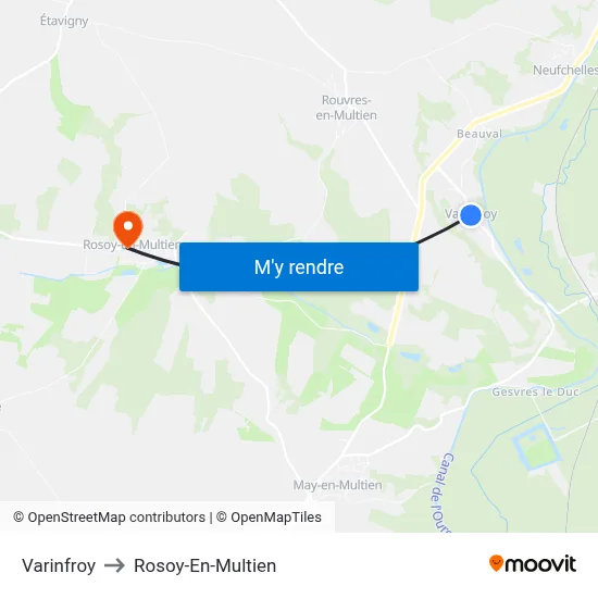 Varinfroy to Rosoy-En-Multien map