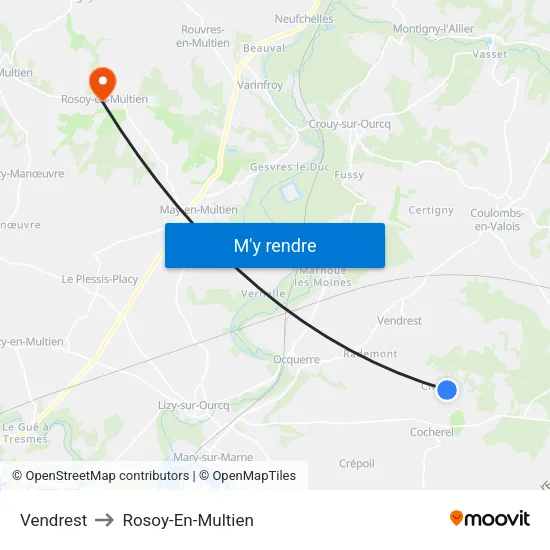 Vendrest to Rosoy-En-Multien map