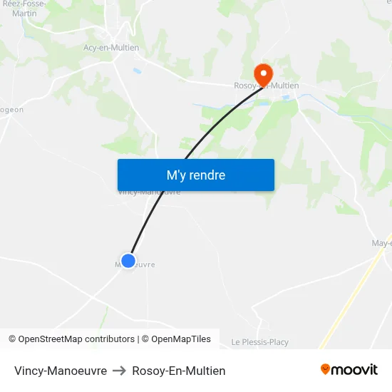 Vincy-Manoeuvre to Rosoy-En-Multien map