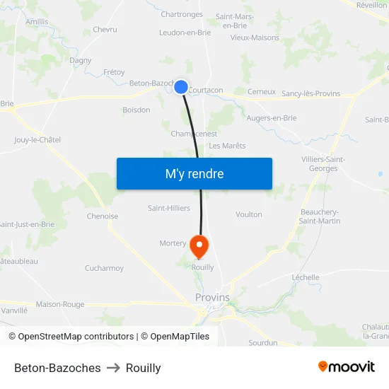 Beton-Bazoches to Rouilly map