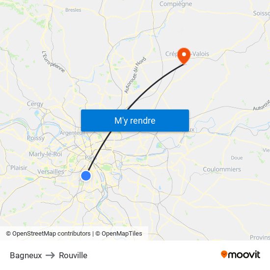 Bagneux to Rouville map