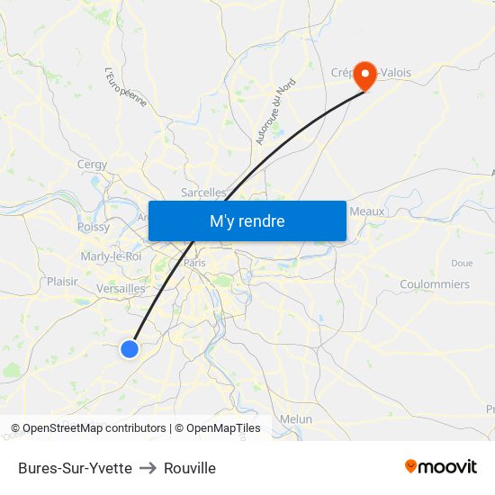 Bures-Sur-Yvette to Rouville map