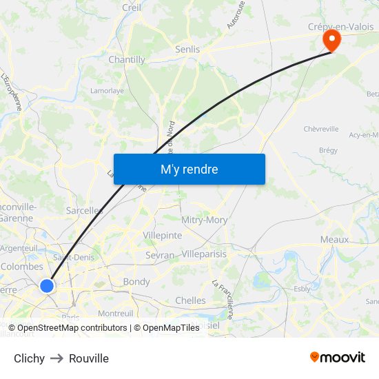 Clichy to Rouville map