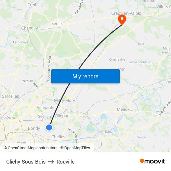 Clichy-Sous-Bois to Rouville map