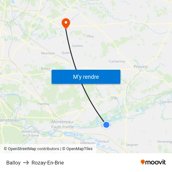 Balloy to Rozay-En-Brie map