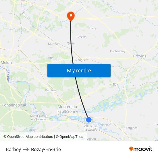 Barbey to Rozay-En-Brie map