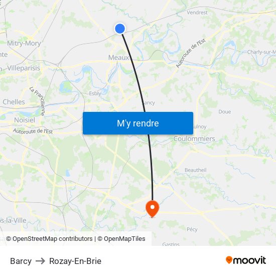 Barcy to Rozay-En-Brie map