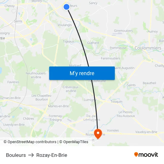 Bouleurs to Rozay-En-Brie map