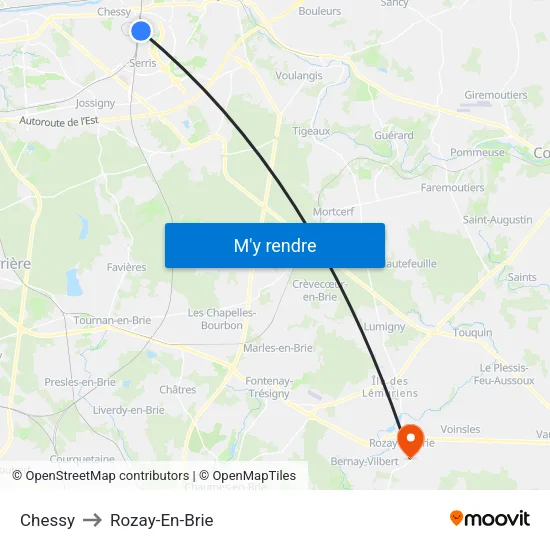 Chessy to Rozay-En-Brie map