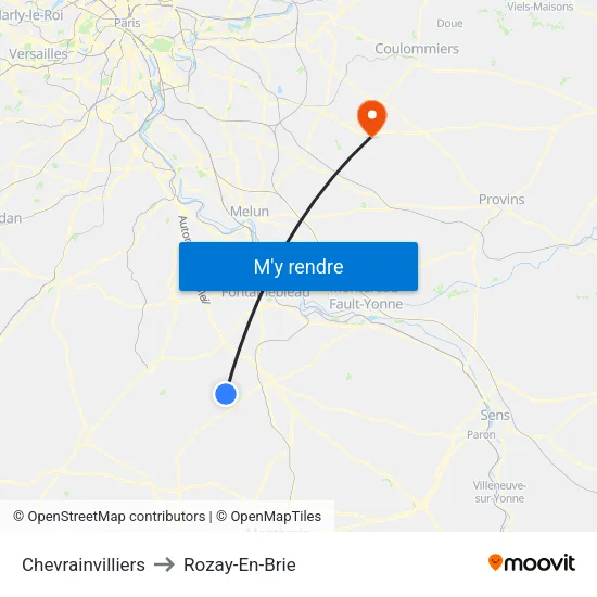 Chevrainvilliers to Rozay-En-Brie map
