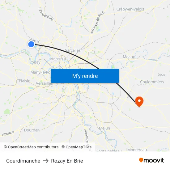 Courdimanche to Rozay-En-Brie map