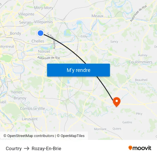 Courtry to Rozay-En-Brie map
