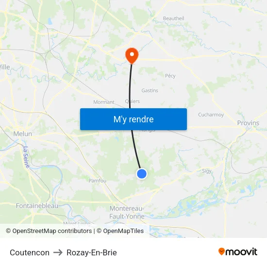 Coutencon to Rozay-En-Brie map