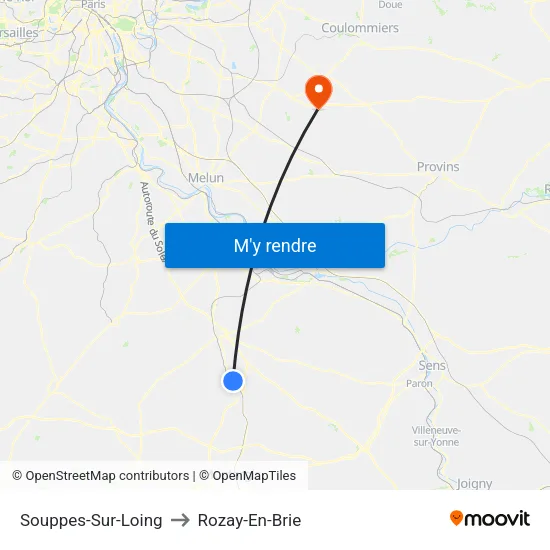 Souppes-Sur-Loing to Rozay-En-Brie map