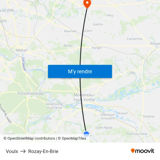 Voulx to Rozay-En-Brie map