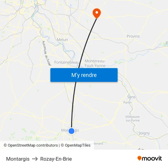 Montargis to Rozay-En-Brie map