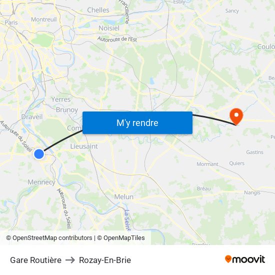 Gare Routière to Rozay-En-Brie map
