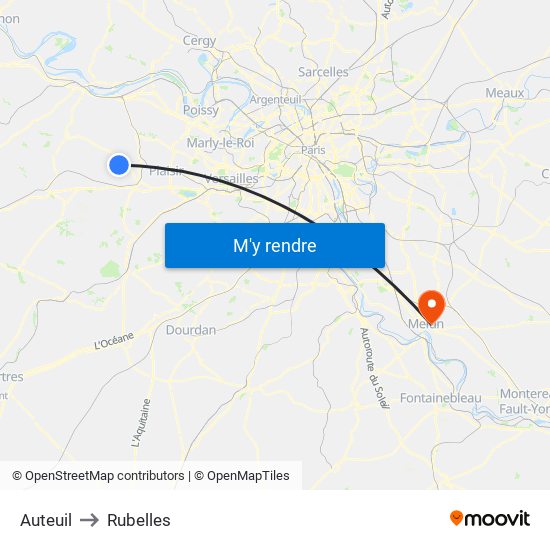 Auteuil to Rubelles map