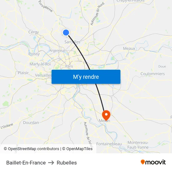 Baillet-En-France to Rubelles map