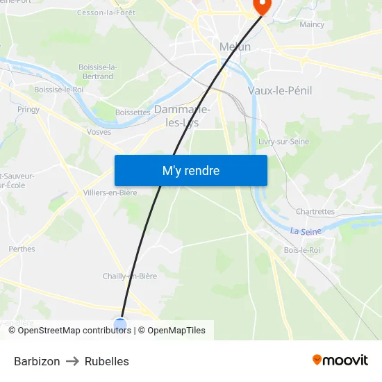 Barbizon to Rubelles map