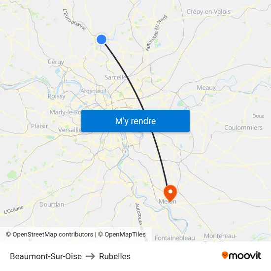 Beaumont-Sur-Oise to Rubelles map