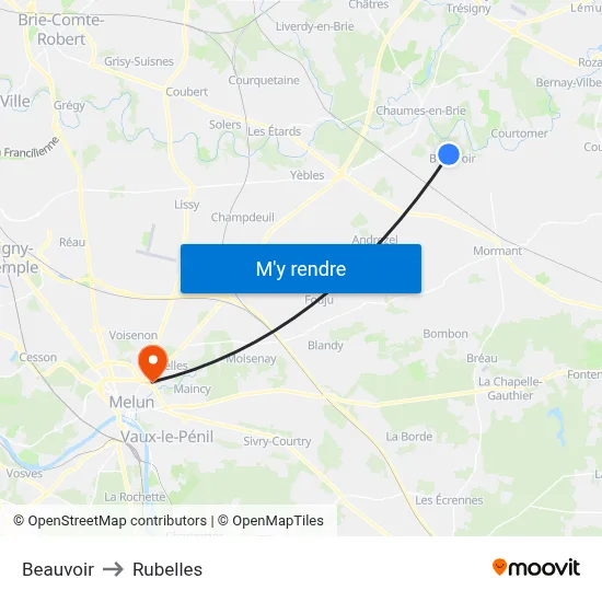 Beauvoir to Rubelles map