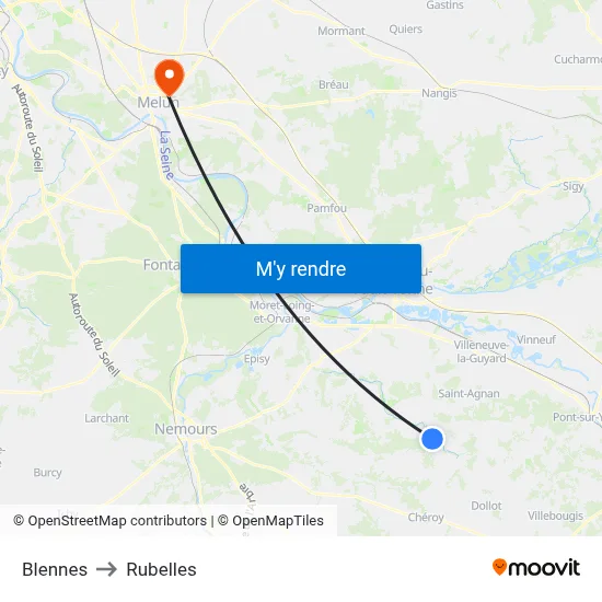 Blennes to Rubelles map