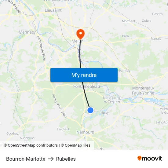 Bourron-Marlotte to Rubelles map