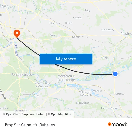 Bray-Sur-Seine to Rubelles map
