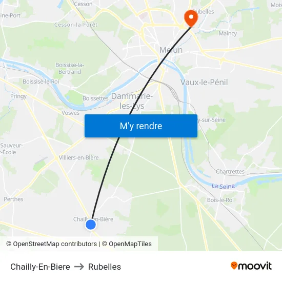 Chailly-En-Biere to Rubelles map