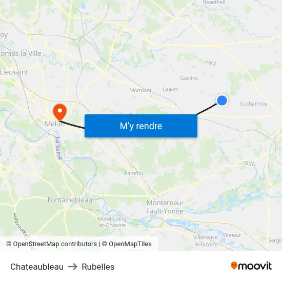 Chateaubleau to Rubelles map