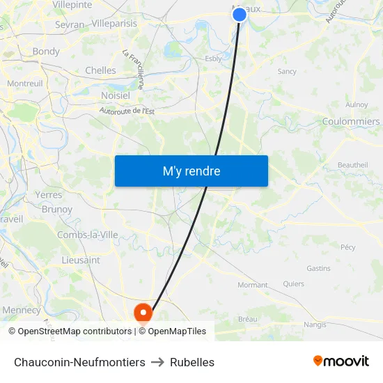 Chauconin-Neufmontiers to Rubelles map