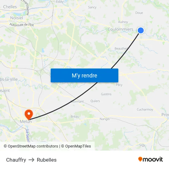 Chauffry to Rubelles map
