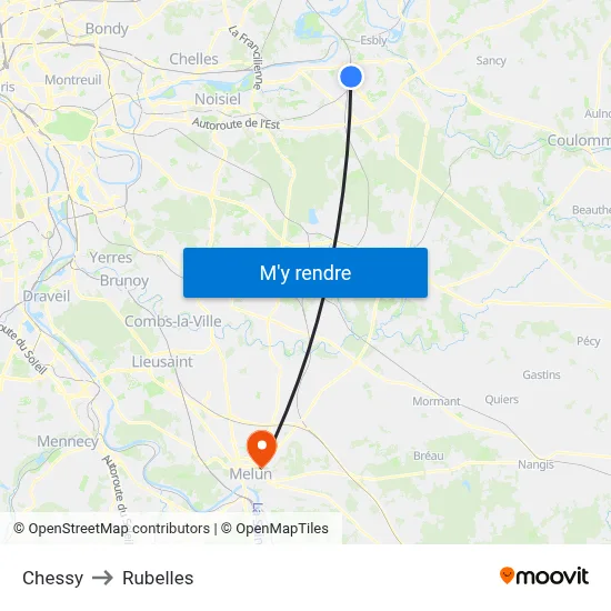 Chessy to Rubelles map