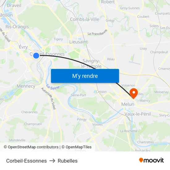 Corbeil-Essonnes to Rubelles map