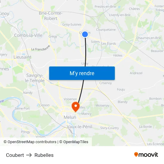 Coubert to Rubelles map