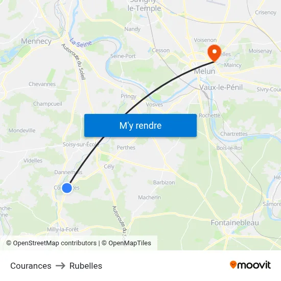 Courances to Rubelles map