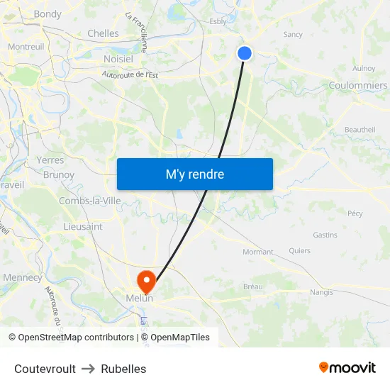 Coutevroult to Rubelles map