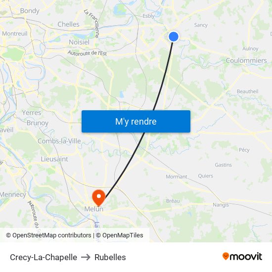 Crecy-La-Chapelle to Rubelles map