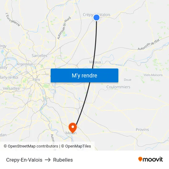 Crepy-En-Valois to Rubelles map