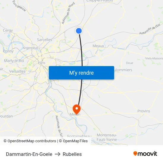 Dammartin-En-Goele to Rubelles map