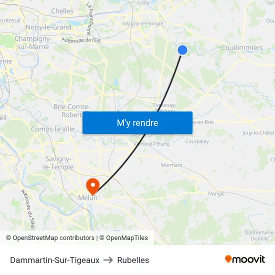 Dammartin-Sur-Tigeaux to Rubelles map