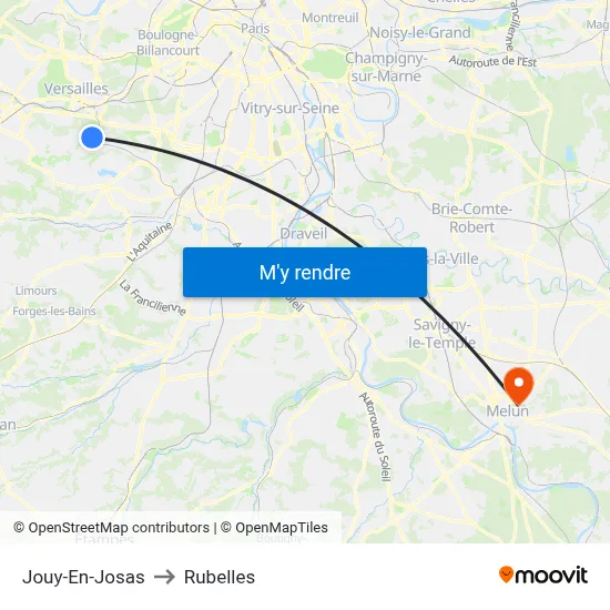 Jouy-En-Josas to Rubelles map
