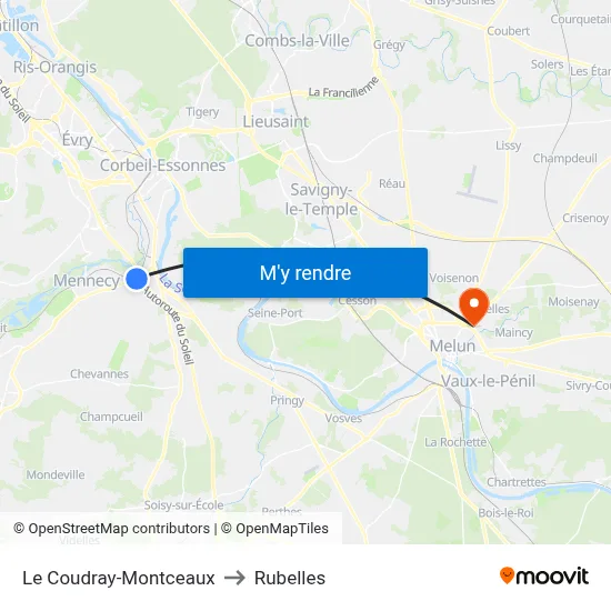 Le Coudray-Montceaux to Rubelles map