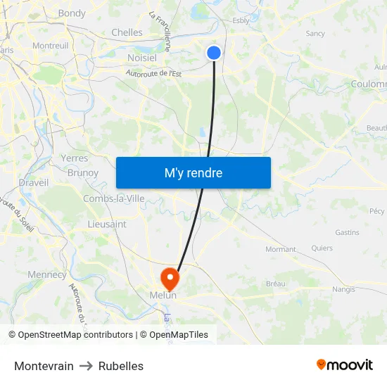 Montevrain to Rubelles map