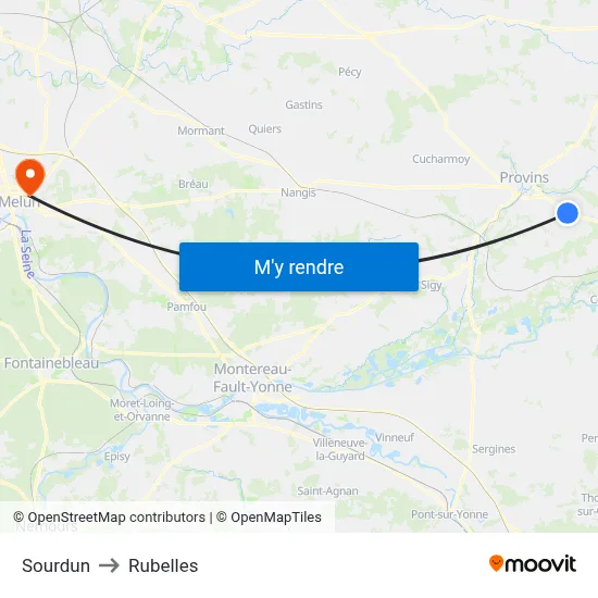 Sourdun to Rubelles map